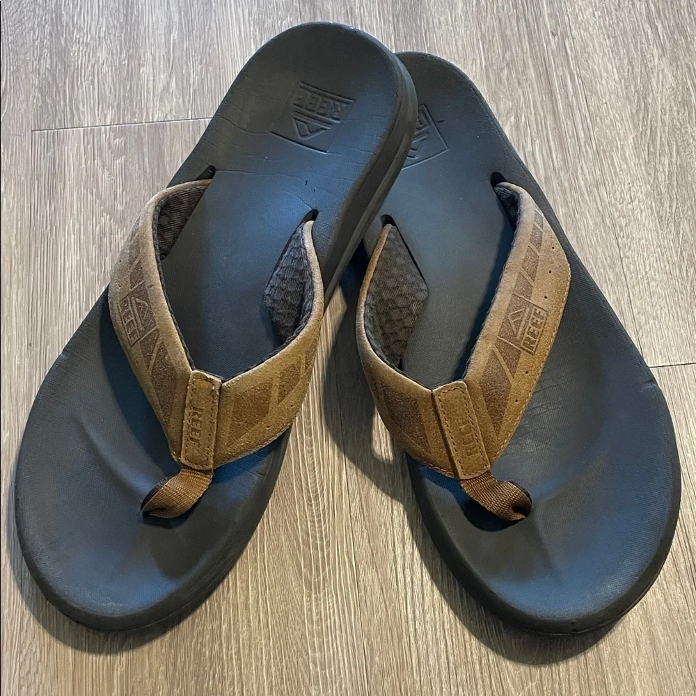 Reef Men Dark Brown Flip Flops Size 13 Leather Beach Contemporary Outdoor